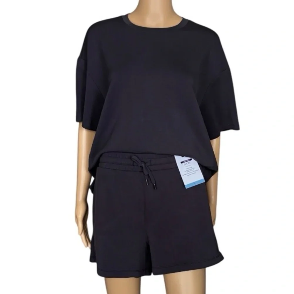 MEMBERS MARK WOMENS Knit Pajama/Lounge Short Sleeve Short Set/Black/Pockets 😍 - Picture 2 of 9